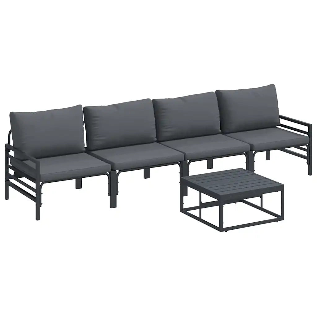 Set Divano da Giardino con cuscino 5 pcs Nero Acciaio 3378965
