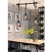 Trade Shop - Lampadario A Sospensione Stile Industriale In Metallo Corda Canapa Retrò B60-5 -