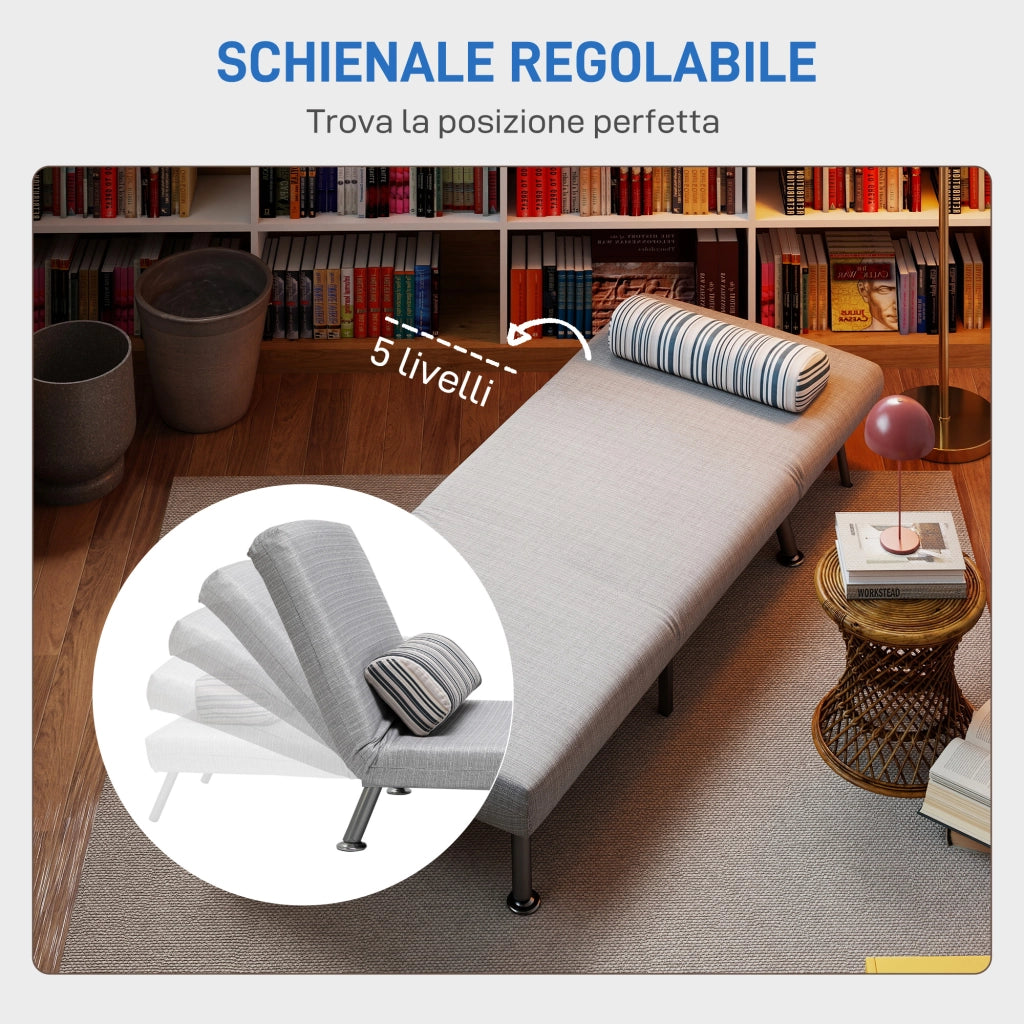 Poltrona letto singolo pieghevole 3 in 1 ¨C Xylo ¨C acciaio e lino grigio chiaro 75x70x75cm