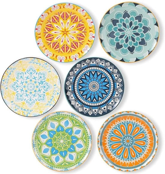 Set di 6 piatti in ceramica colorati 20,3 cm - piatti multifunzionali per insalata, dessert e antipasto