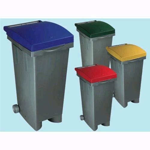Bidone Pattumiera In Plastica Quadro Con Ruote Coperchio Blu 80 Lt.