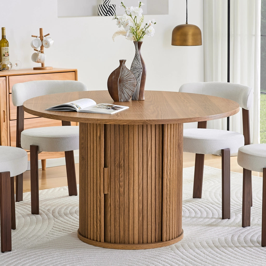 Tavolo da pranzo - rotondo - guide in legno - 2 ripiani - Ø120 cm - per 4-6 persone - stile country