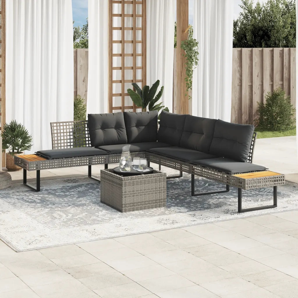 Set Divani da Giardino 2 pz con Cuscini Grigio Polyrattan Vetro