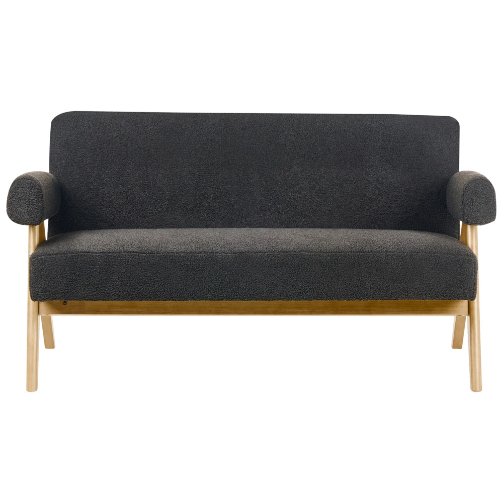 Set di divani Nero e marrone chiaro Divano a 2 posti Panca Boucle Rivestimento Retro Design Gambe di legno Soggiorno
