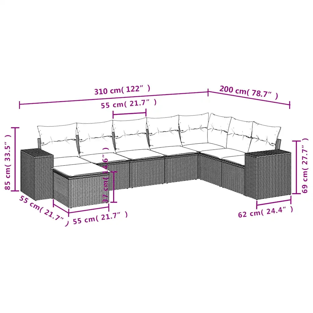 Set Divani da Giardino 8 pz con Cuscini Marrone in Polyrattan 3255300