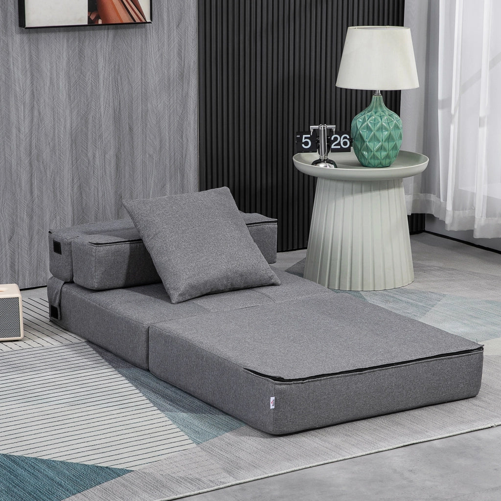 Poltrona Letto Singolo da Terra Pieghevole con Cuscino Incluso. 70x70x61 cm. Grigio