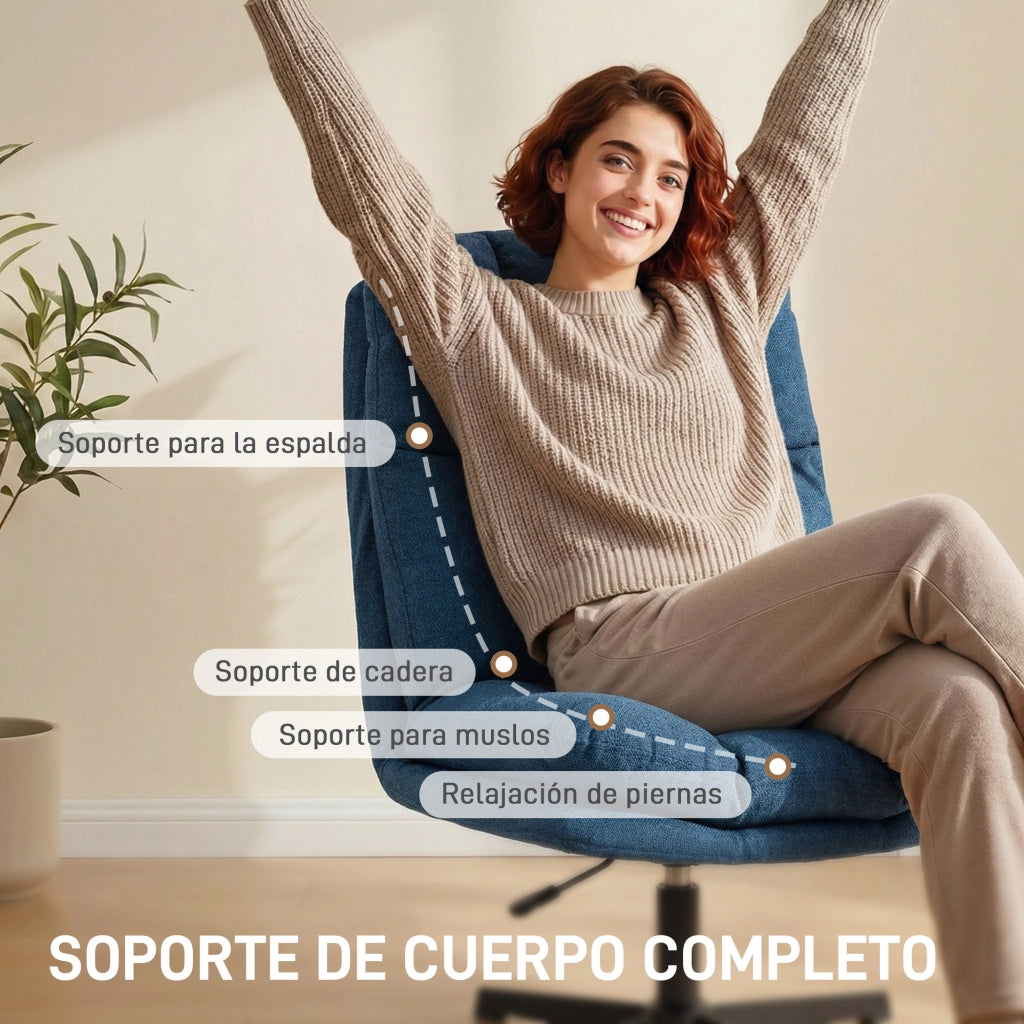 Poltrona Girevole 360¡ã ¨C Xylo ¨C Tessuto Lino Blu Scuro Base Metallo Altezza Regolabile