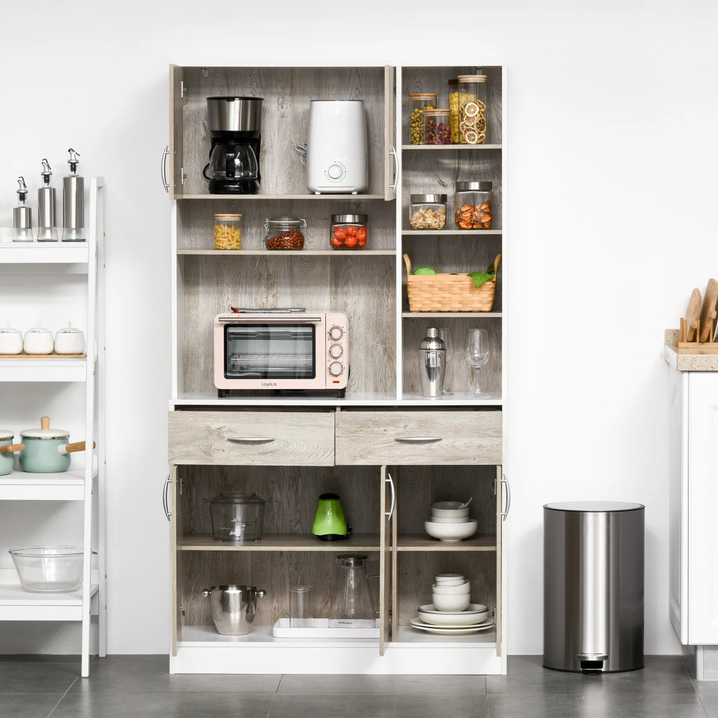 EasyComfort Mobile Buffet Dispensa Cucina, Ante Cassetti e Vani Aperti, 100L x 39P x 181.5Acm Bianco e Legno