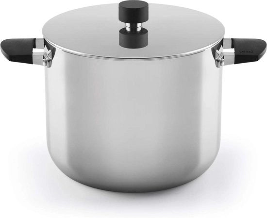 Pentola Induzione a 3 Strati - 16 cm - Coperchio e Manico in Silicone - Acciaio Inox Argento