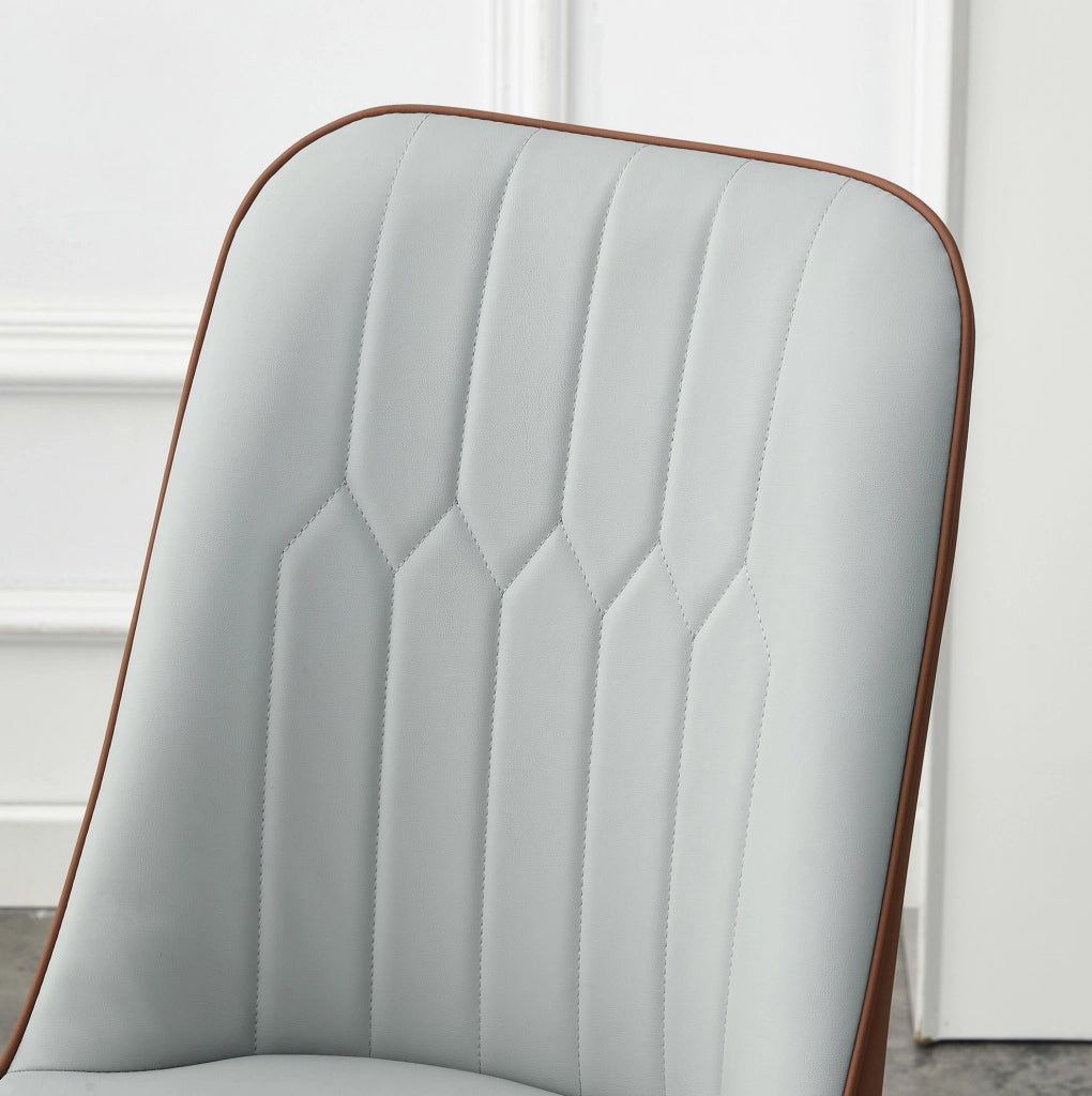Set di 2 sedie da pranzo moderne in PU bicolore grigio chiaro e marrone; gambe nere in metallo