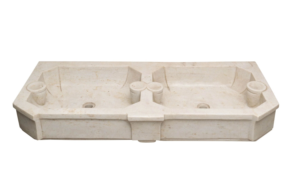 Biscottini Acquaio in marmo bianco 135x56x21 cm Vasca realizzata completamente