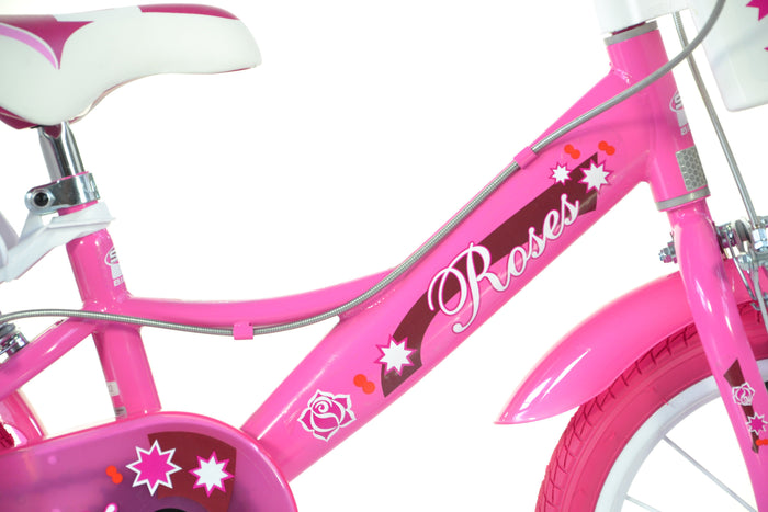 SCH ROSES 14", bicicletta per bambini, adatta ad etÃ  tra i 4 e i 6 anni, per altezza tra 100 e 120 cm, con cestino, c