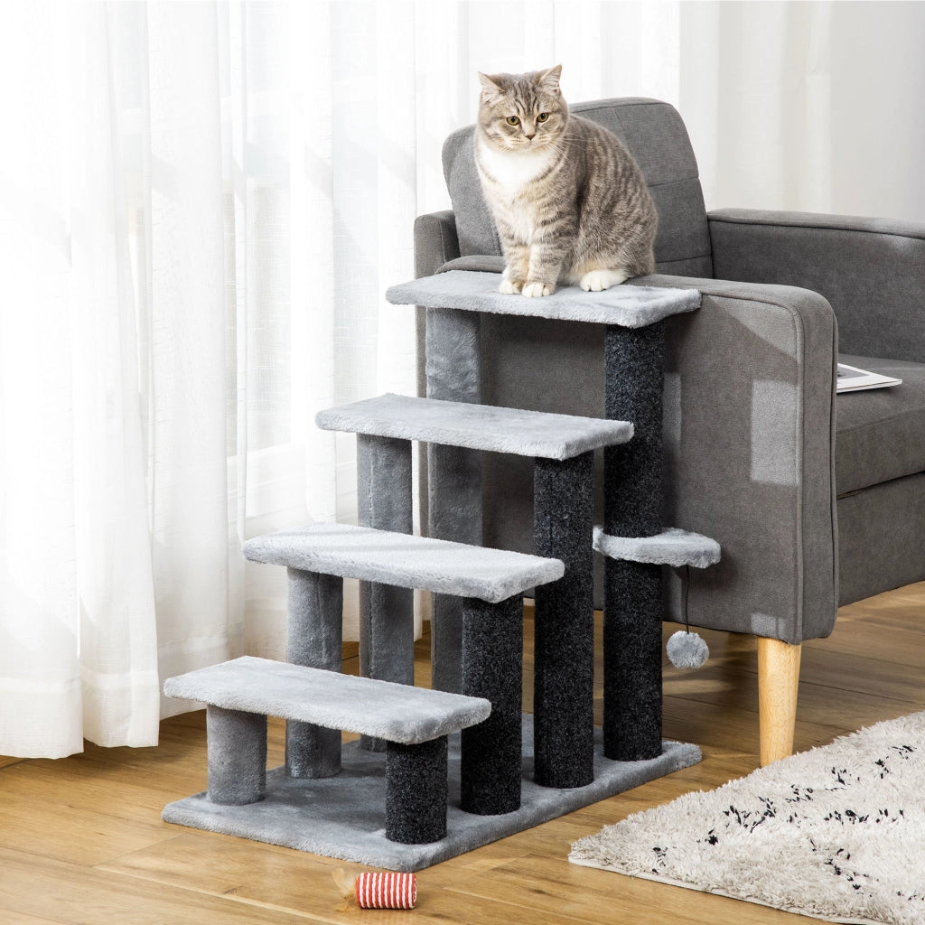 Scala per Gatti 4 Gradini con Pali Graffi ¨C zephmum ¨C Grigio 60x40x64 cm