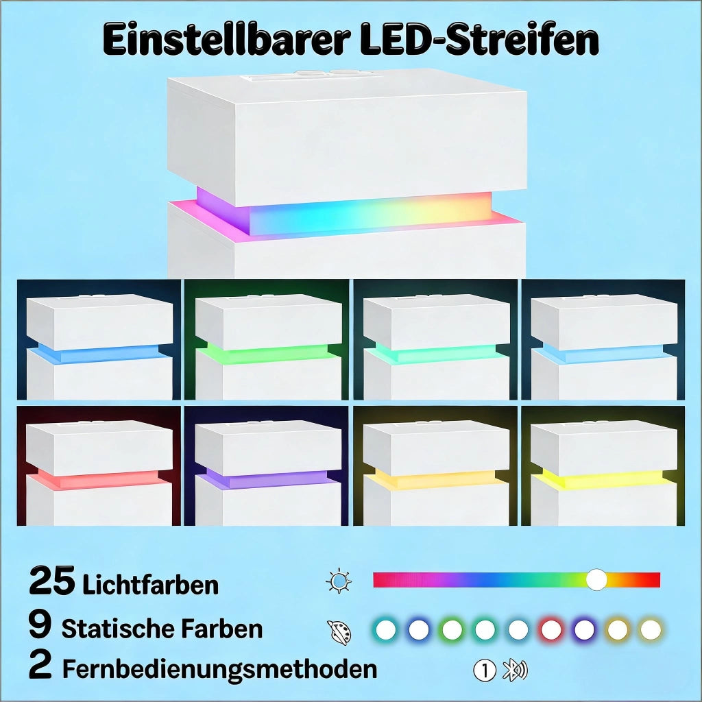 Comodino con LED, stazione di ricarica, 2 cassetti e vano a ribalta, per camera da letto, bianco 35 × 40 × 55 cm