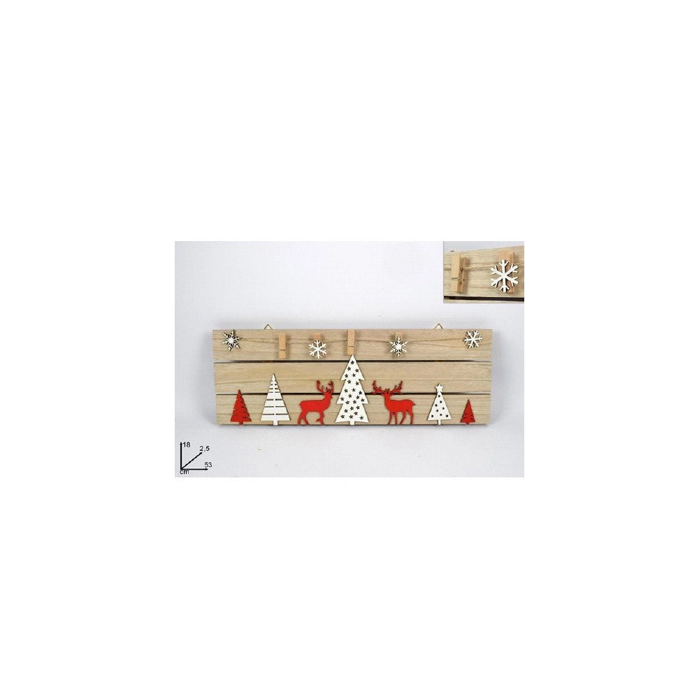 Trade Shop - Appendino Natalizio In Legno Con Mollette E Disegni 53cm Decorazioni Natalizie -