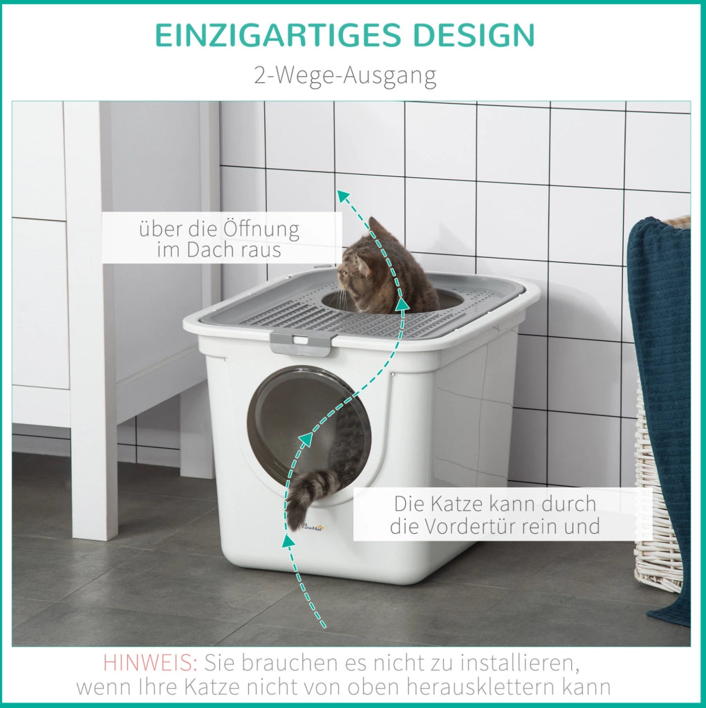 Toilette per gatti ULEVR con coperchio e paletta, doppio accesso, 44x55x39 cm, bianca