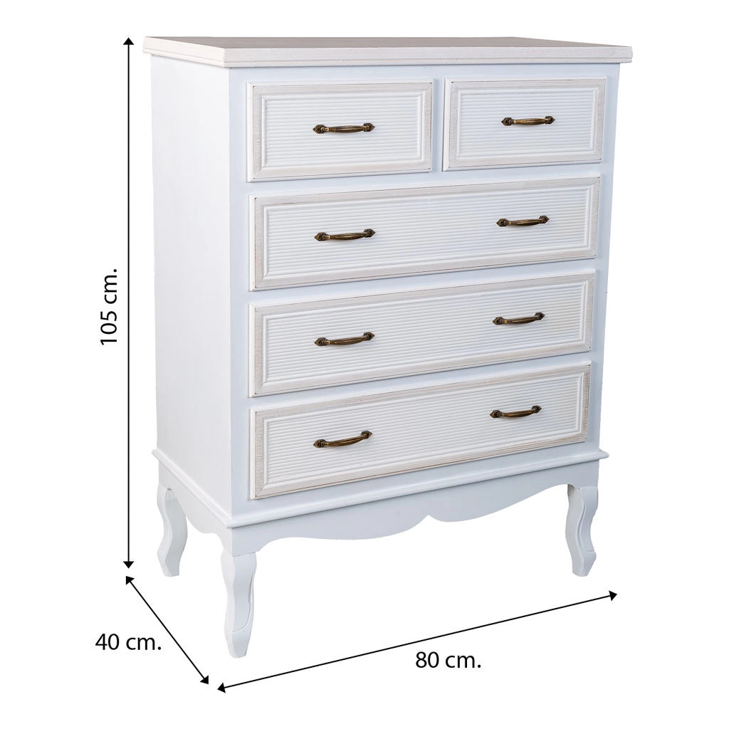 Cassettiera in legno bianco 80x40x105h