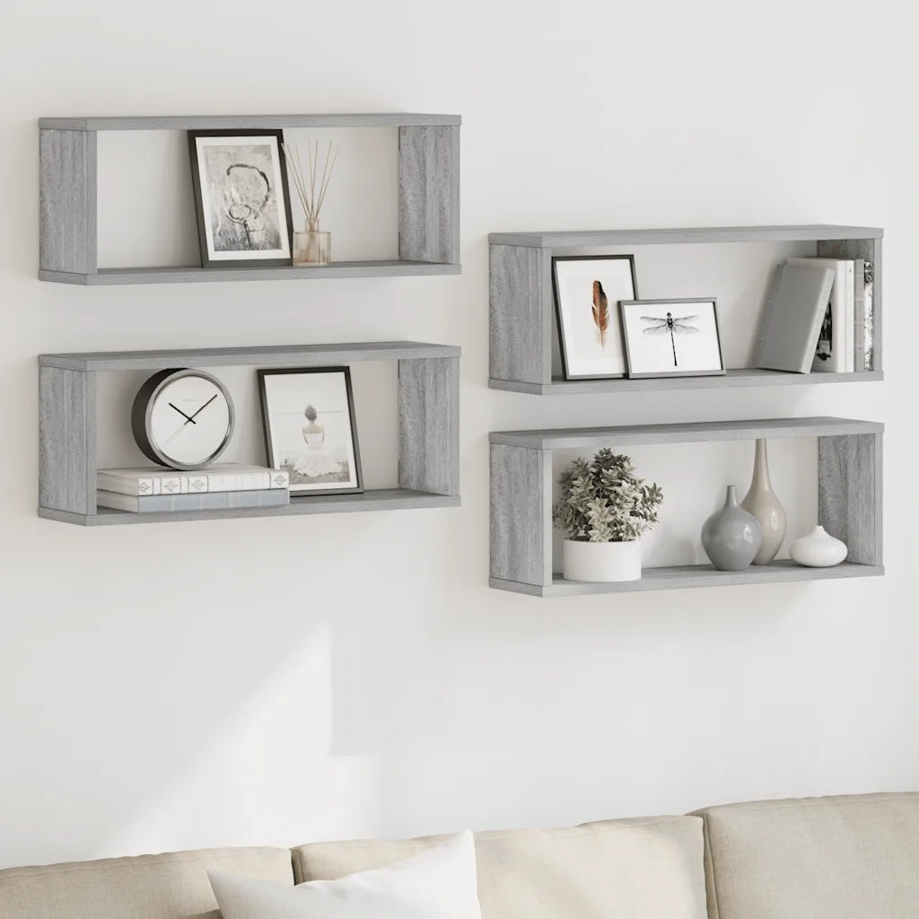Mensole Cubo Muro 4 pz Grigio Sonoma 60x15x23 cm in Multistrato 815928