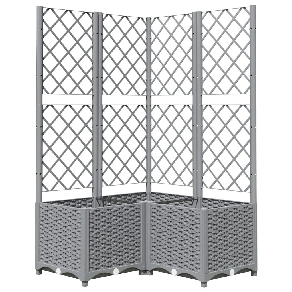 Fioriera rialzata per piante fiori e terrazze con traliccio grigio chiaro 80 x 80 x 136 cm PP grigio 02_0038364