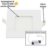 Pannello led incasso 7.5cm 3watt slim quadro alimentatore incluso 6000k pezzi 3