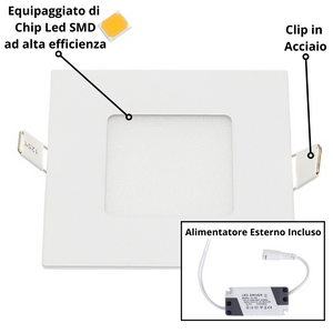 Pannello led incasso 7.5cm 3watt slim quadro alimentatore incluso 6000k pezzi 3