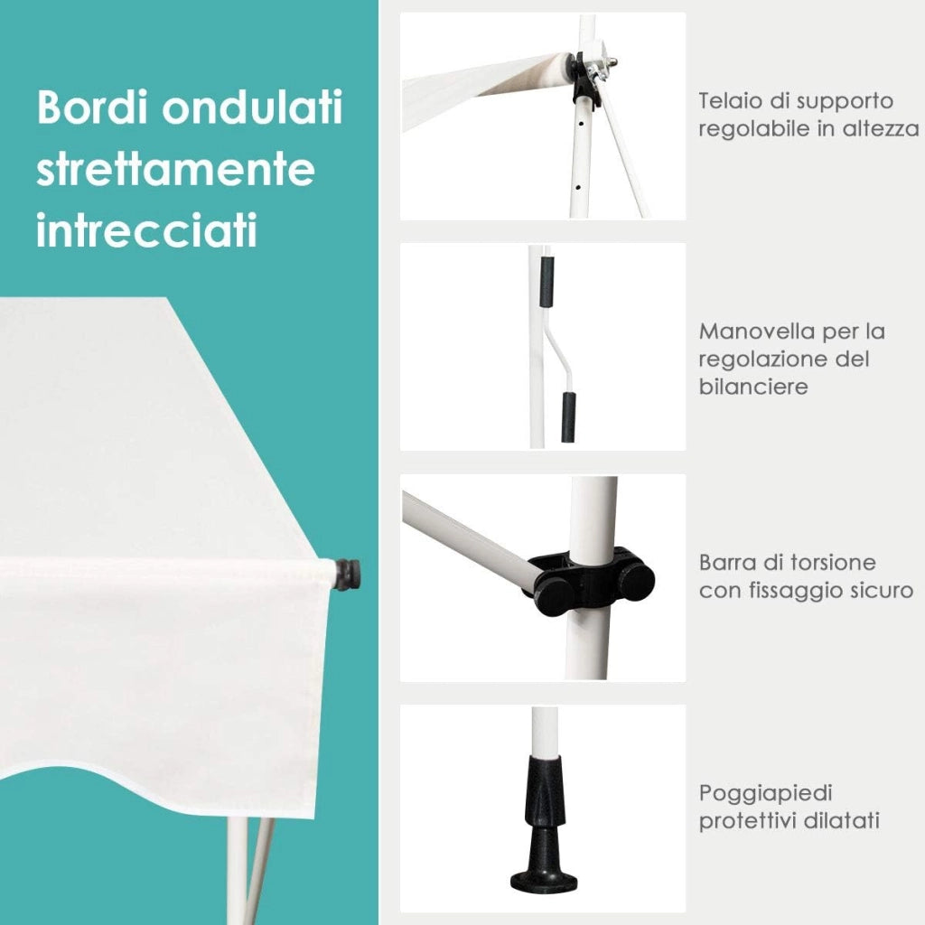 Tenda da Sole per Esterno, Tenda da Sole a Bracci Estensibili con Struttura Telescopica e Tessuto Resistene ai Raggi Solari, Regolabile in Altezza e in Angolazione (400 x 120 cm Beige)