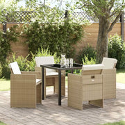 Set da Pranzo per Giardino con cuscino 5 pcs Beige polyrattan