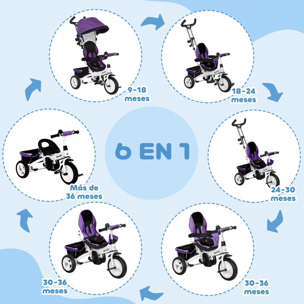 Triciclo per Bambini con Seggiolino e Cinturone di Sicurezza ¨C Zephmum ¨C Viola
