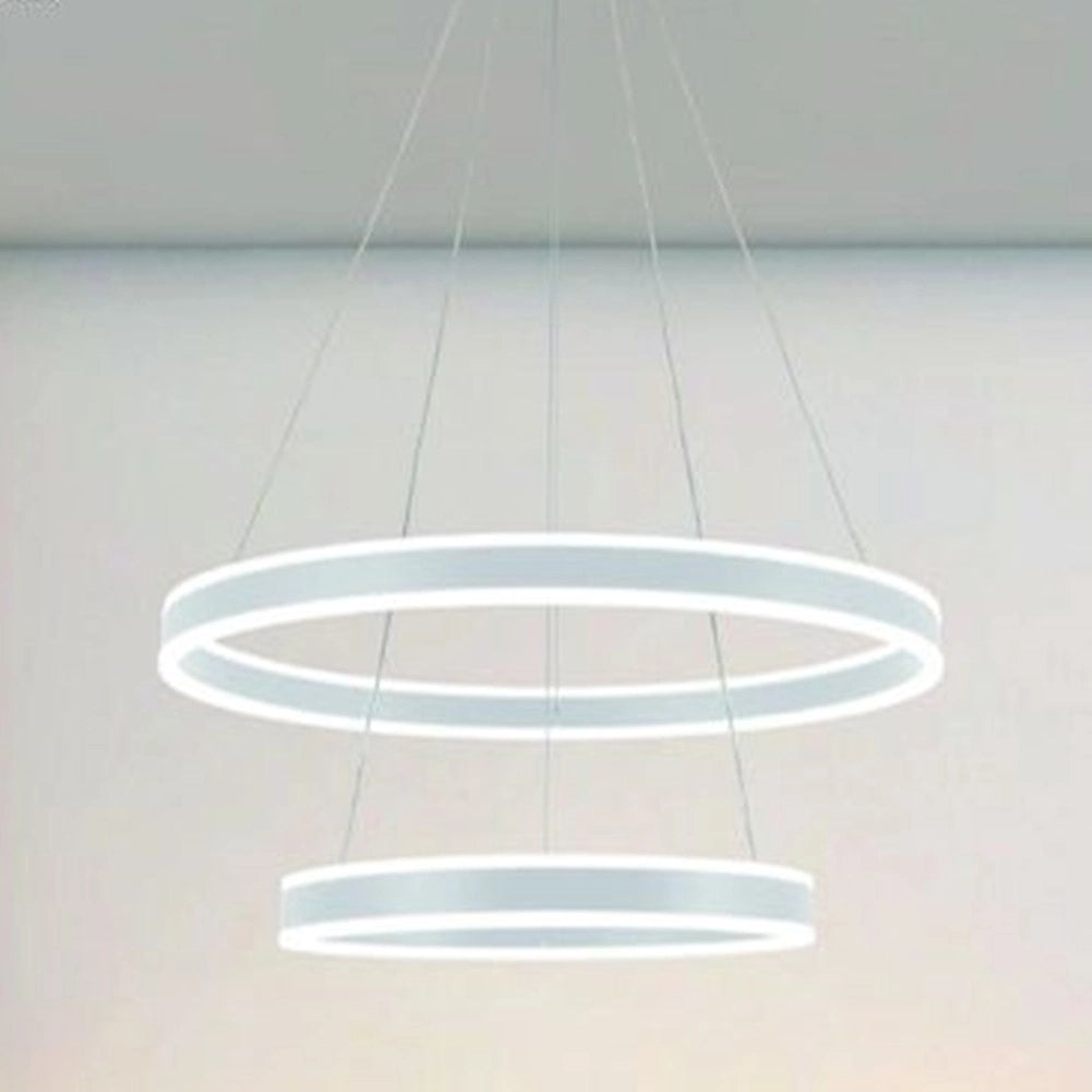 Trade Shop - Lampadario A Sospensione Led Moderno Doppio Cerchio Bianco 58w Con Telecomando 31869 -