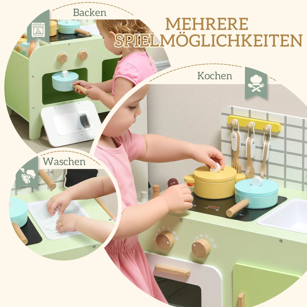 Cucina giocattolo per bambini con accessori ¨C Zephmum ¨C MDF, verde, 40 cm