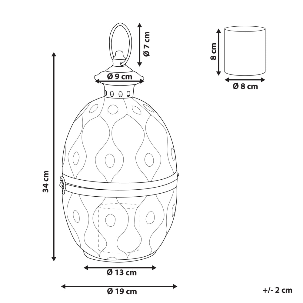 Lanterna in Metallo Dorato 34 cm con Portacandele in Vetro Orientale Uovo Traforato