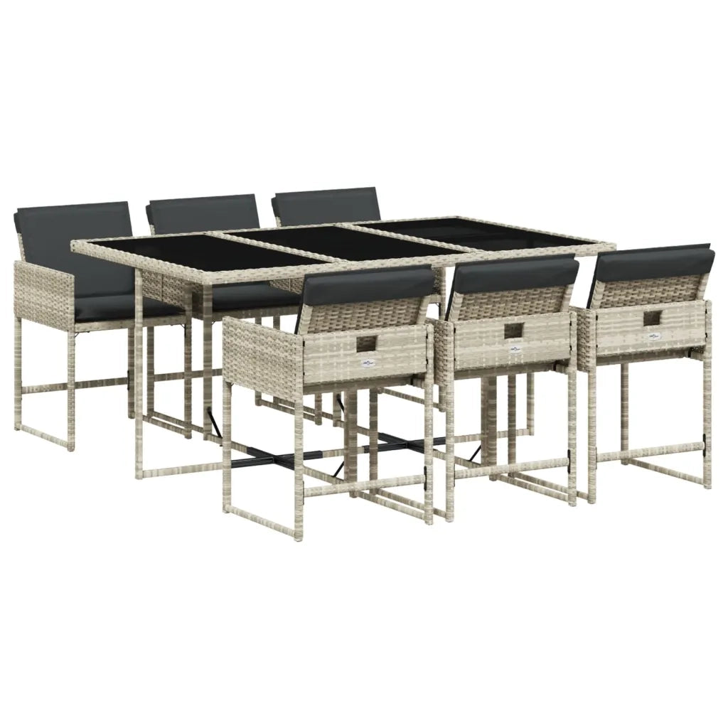 Set da Pranzo da Giardino 7 pz Cuscini Polyrattan Grigio Chiaro 3278038