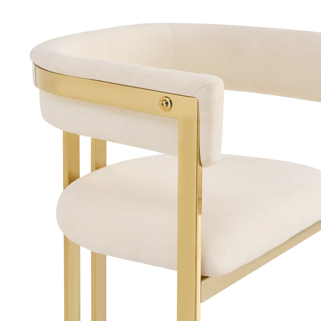 2 sedie da pranzo in chenille beige e oro, schienale semicircolare, struttura in metallo, set da 2
