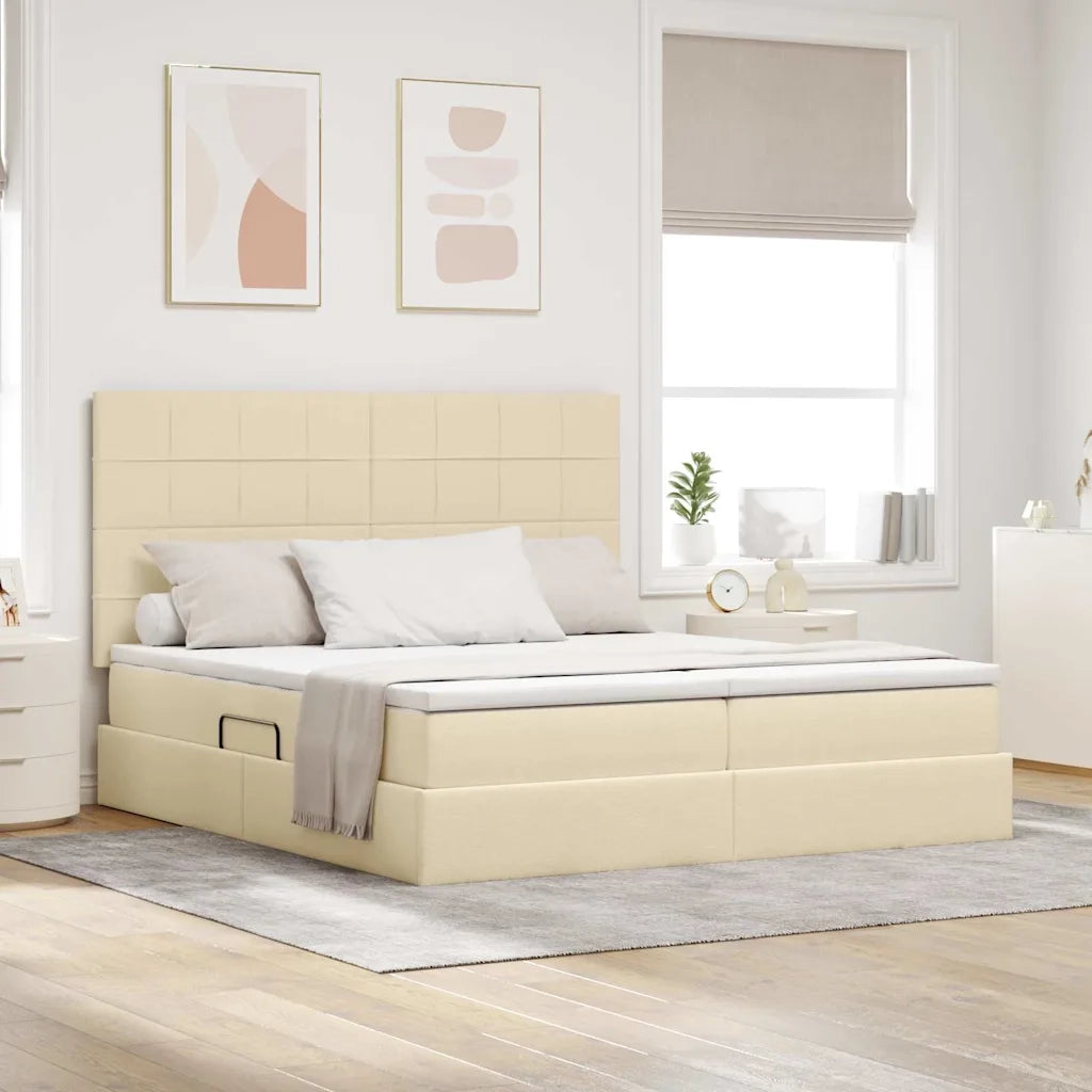 Letto con luci a strisce a LED Crema 180 x 200 cm Tessuto