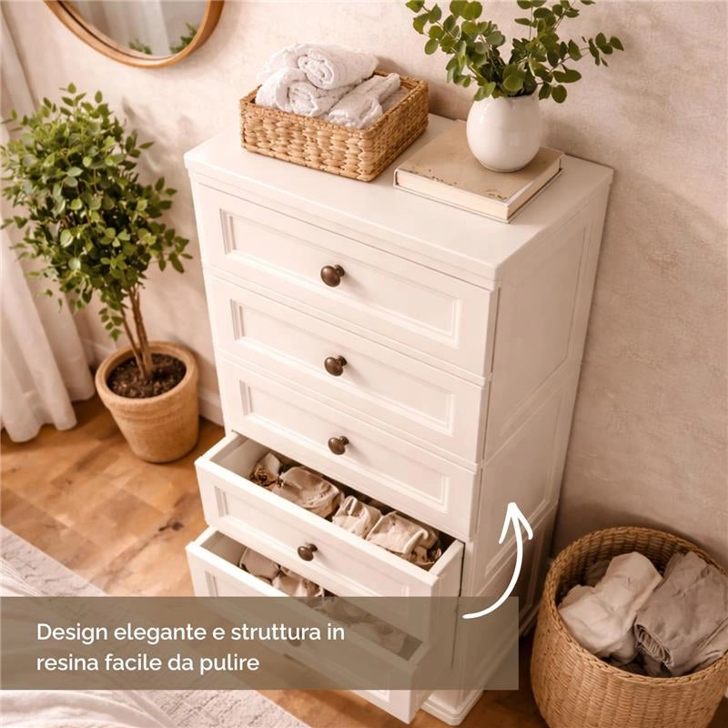 CASSETTIERA ALTA 6 CASSETTI PICCOLI ANGORA 40X43X125 CM – MOBILE VERTICALE EFFETTO BUGNATO PER CAMERA, INGRESSO E ZONA LIVING