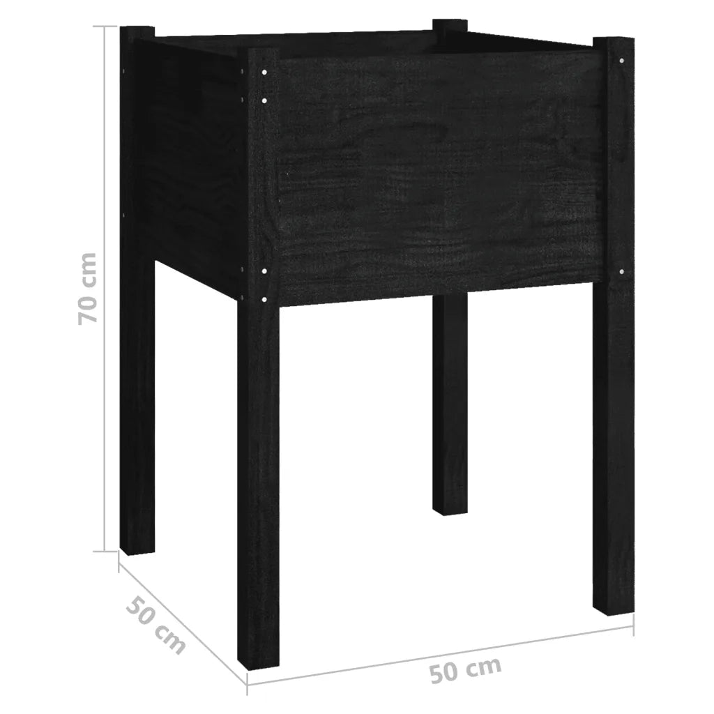 Fioriera da Giardino-Vaso da Esterno-Contenitore per Piante Nera 50x50x70 cm Legno Massello di Pino