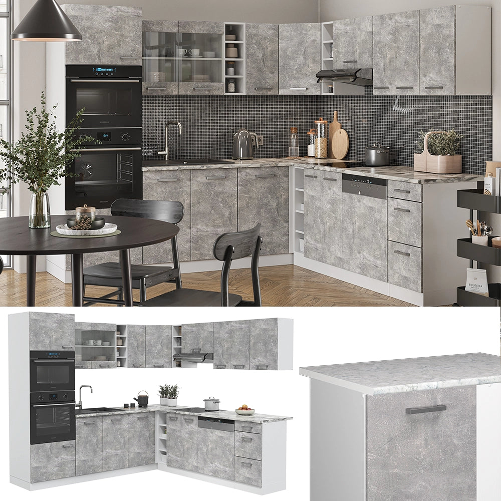 Vicco Cucina angolare completa Cemento/Bianco 237 x 60 cm , PL Marmo
