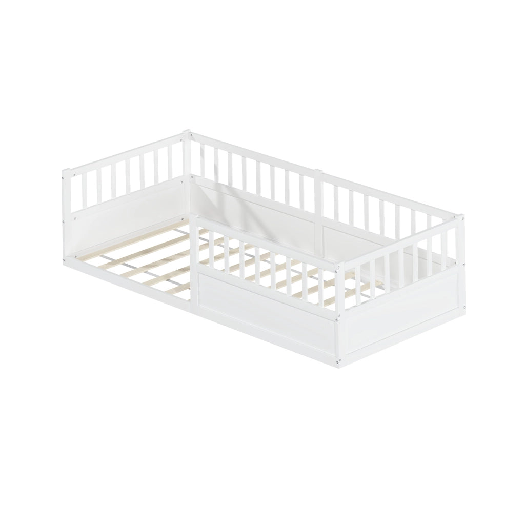 Letto per bambini, 90 x 200 cm, struttura in legno massello, sponde di sicurezza, bianco