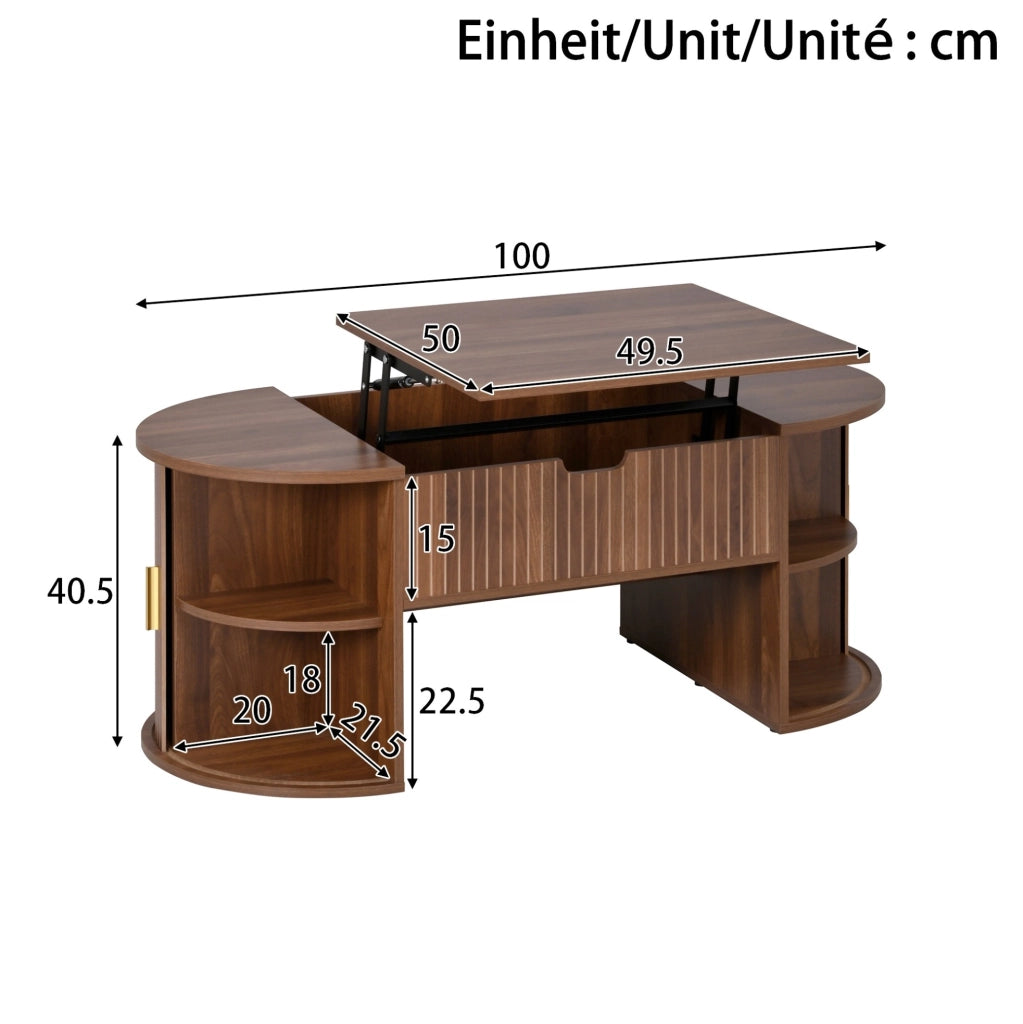 Tavolino da salotto sollevabile ovale 100x50x40;5 cm in MDF colore noce