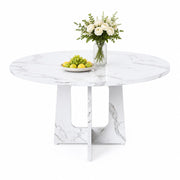 Tavolo da pranzo rotondo in MDF con piano effetto marmo bianco e piedini regolabili per sala da pranzo e cucina