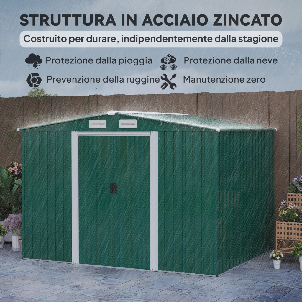 Capanno da Giardino in Acciaio ¨C Zephmum ¨C Verde 258x206x178 cm con Porte Scorrevoli