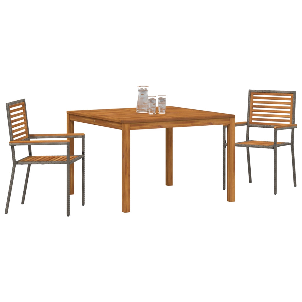 Set da pranzo da giardino 3 Pezzi  Rattan Poly Grigio Acacia