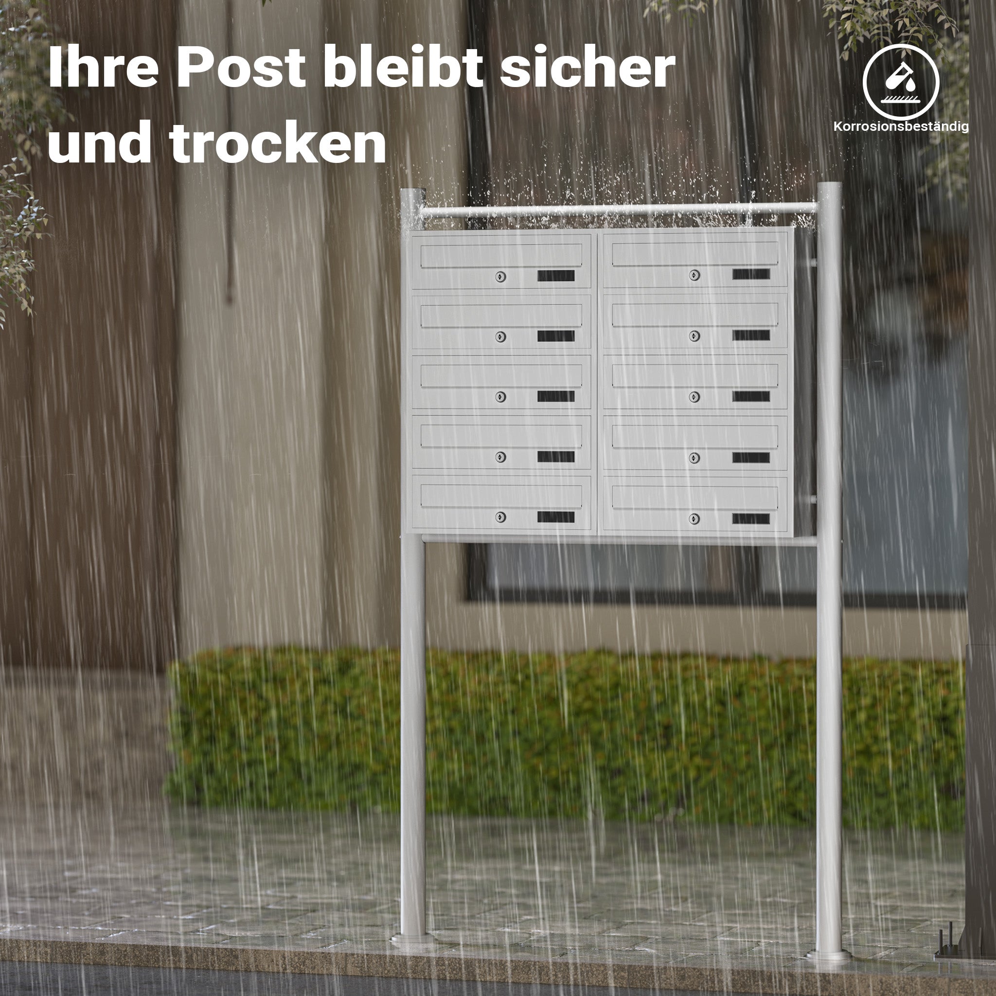 Cassetta postale condominiale autoportante 10 posti, bianco, 2 moduli 945 x 270 x 1500 mm