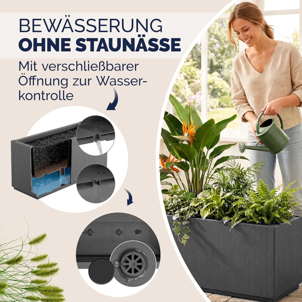 ® 2x Fioriera da Esterno Ethica in Plastica 80L 80x36x35cm Base Drenante Fioriere da Giardino Vaso Grade per Fiori Vasi per Piante Rettangolari