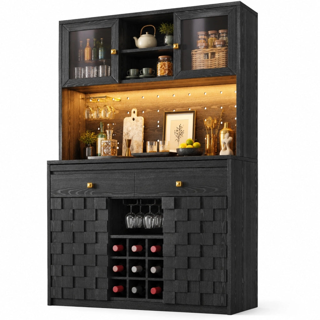 Mobile alto da cucina 120 cm con LED RGB, prese e porte USB nero HAVRYA