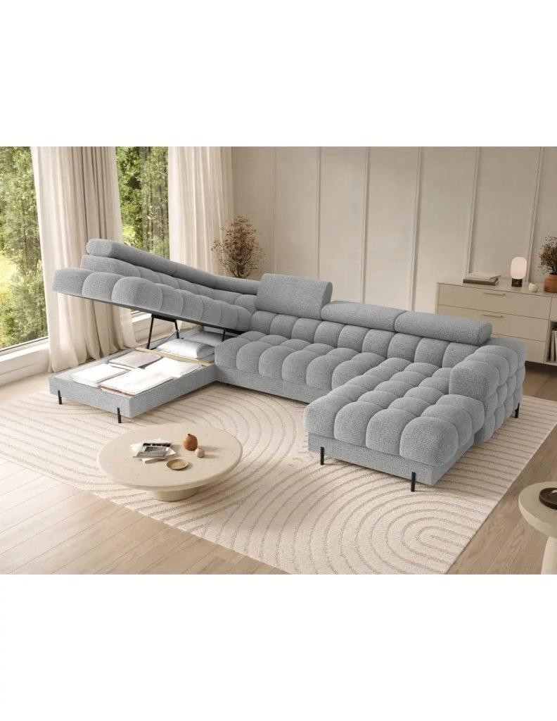 Divano panoramico convertibile Grigio chiaro angolo sinistro FERARIA 358x93x202cm