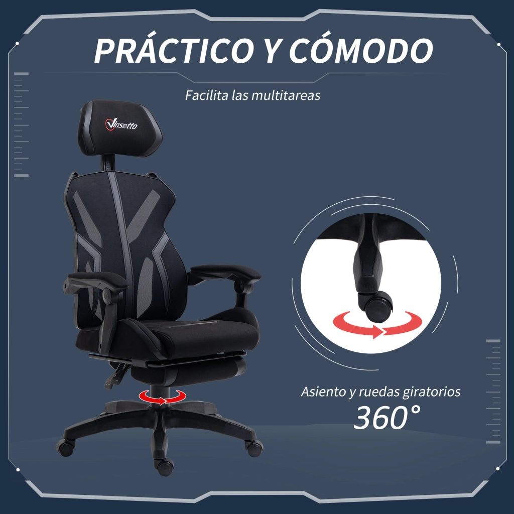 Sedia Gaming Girevole Reclinabile ¨C Xylo ¨C con Poggiapiedi Retrattile e Altezza Regolabile 65x65x119-129cm Nero