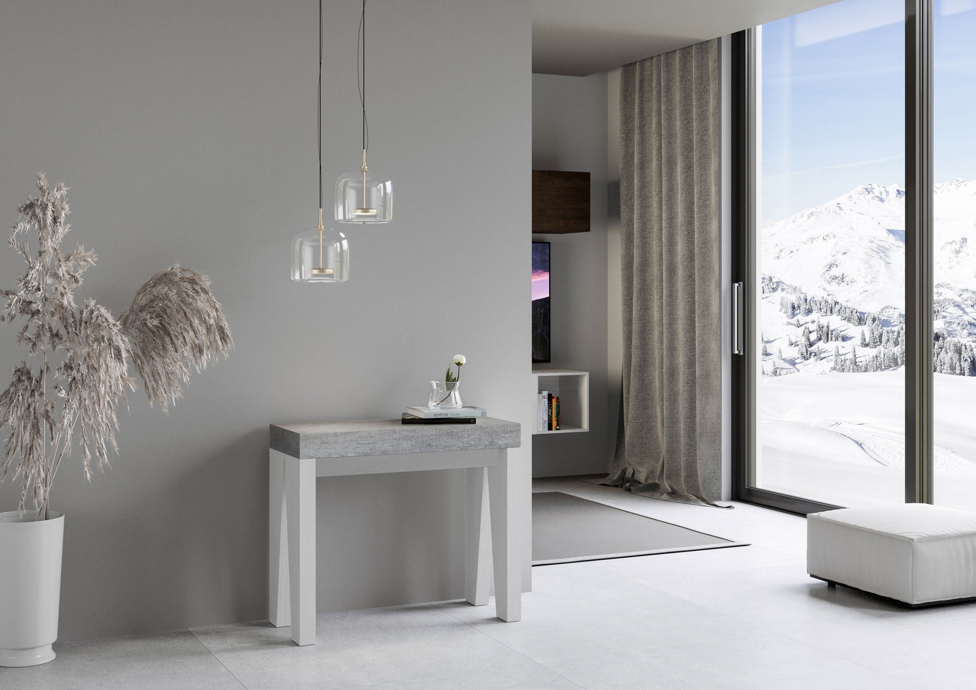 Consolle Allungabile 90-300x40x77 cm in Nobilitato Grigio e Bianco