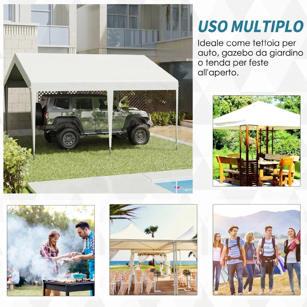 Garage Portatile 4x4m con Tettoia anti UV, Pioggia e Vento per Veicoli, Matrimoni e Feste - Bianco
