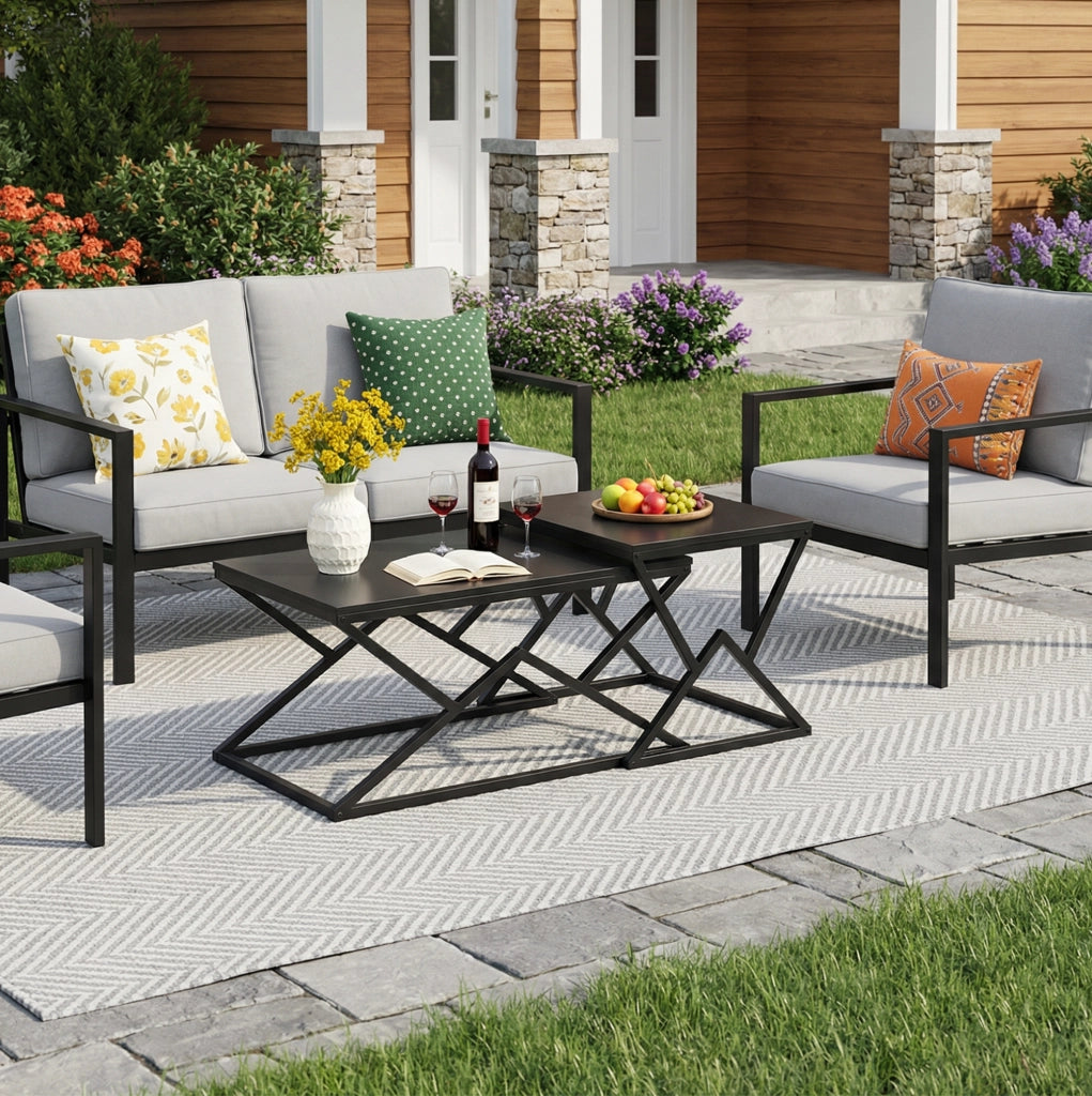 Tavolino da caffè 80x50x40 cm con struttura geometrica in metallo e truciolato nero